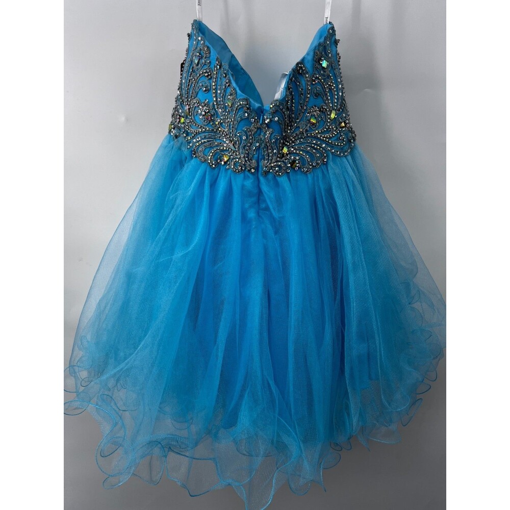 Tony Bowls Blue Party Dress Size 10 strapless beaded heavy women's